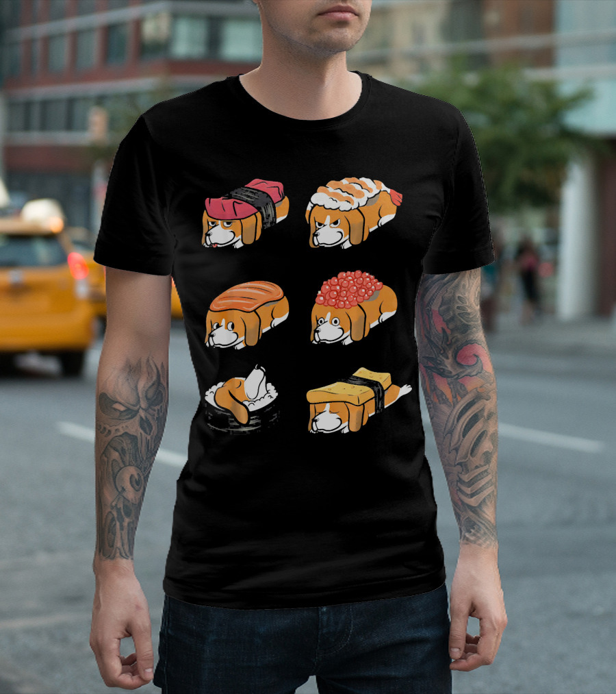 Basset Hound Sushi Nigiri Cartoon T-Shirt