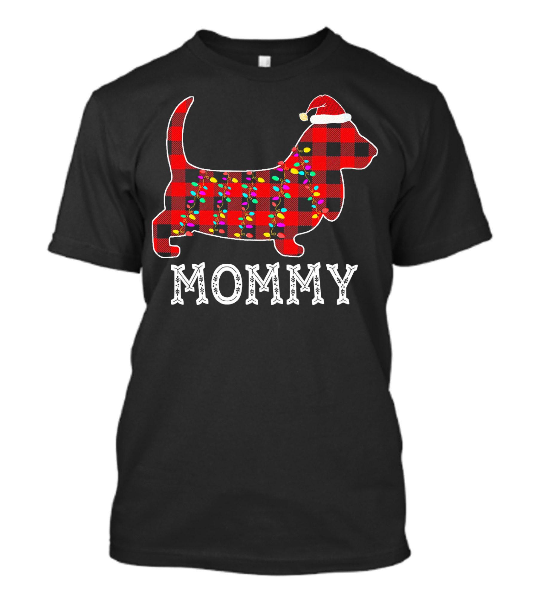 Basset Hound Mommy Christmas Family Matching Plaid Lights T-Shirt