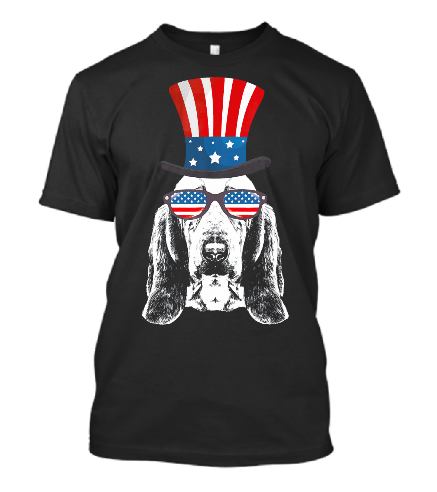 Basset Hound Patriotic Flag Hat And Sunglasses T-Shirt