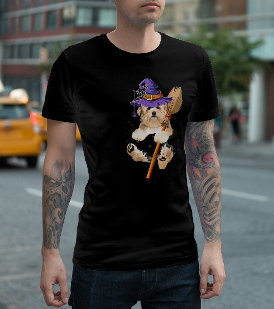 Havanese Dog Witch with Purple Hat and Broomstick T-Shirt