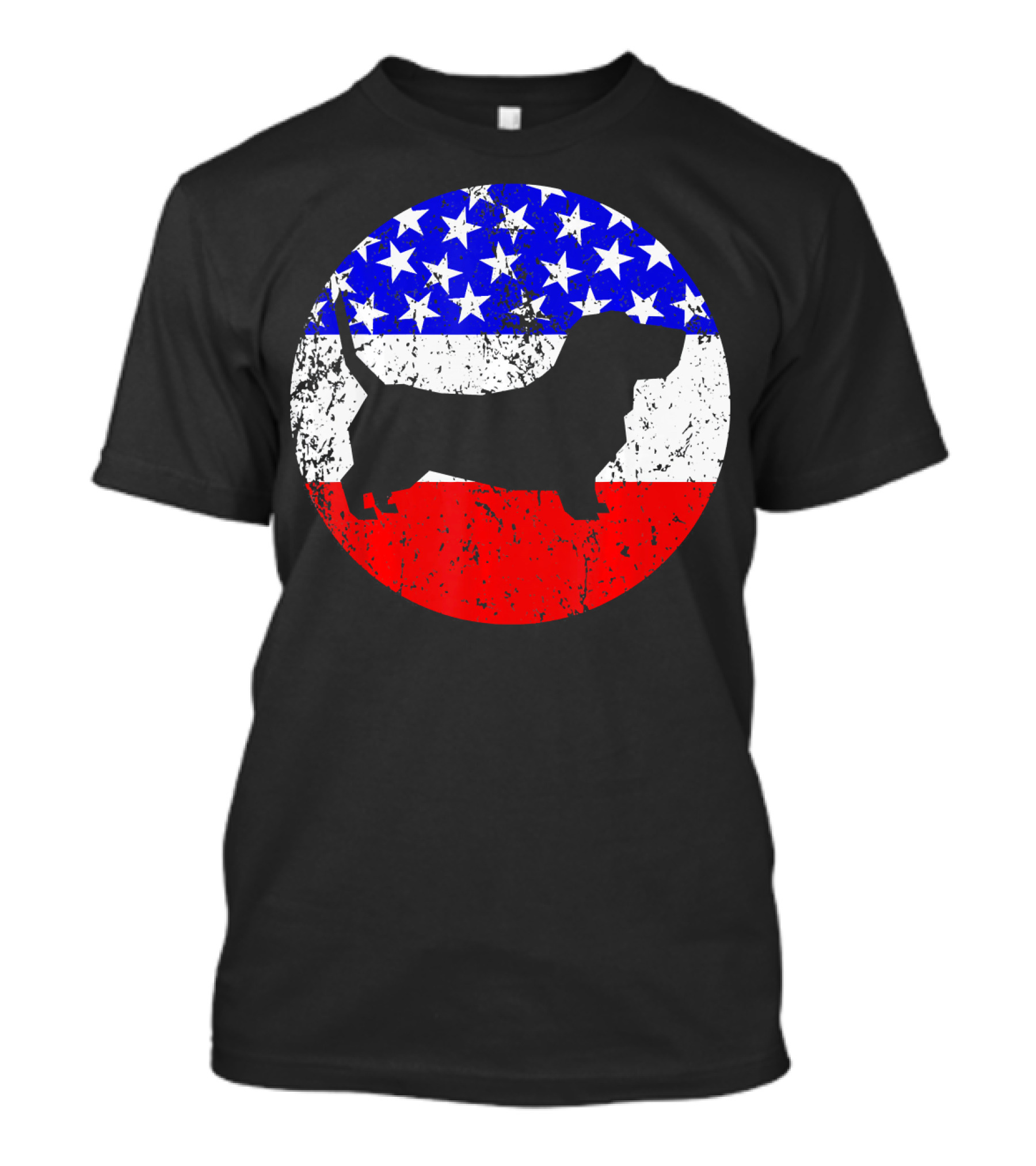 American Flag Basset Hound Silhouette Circle T-Shirt