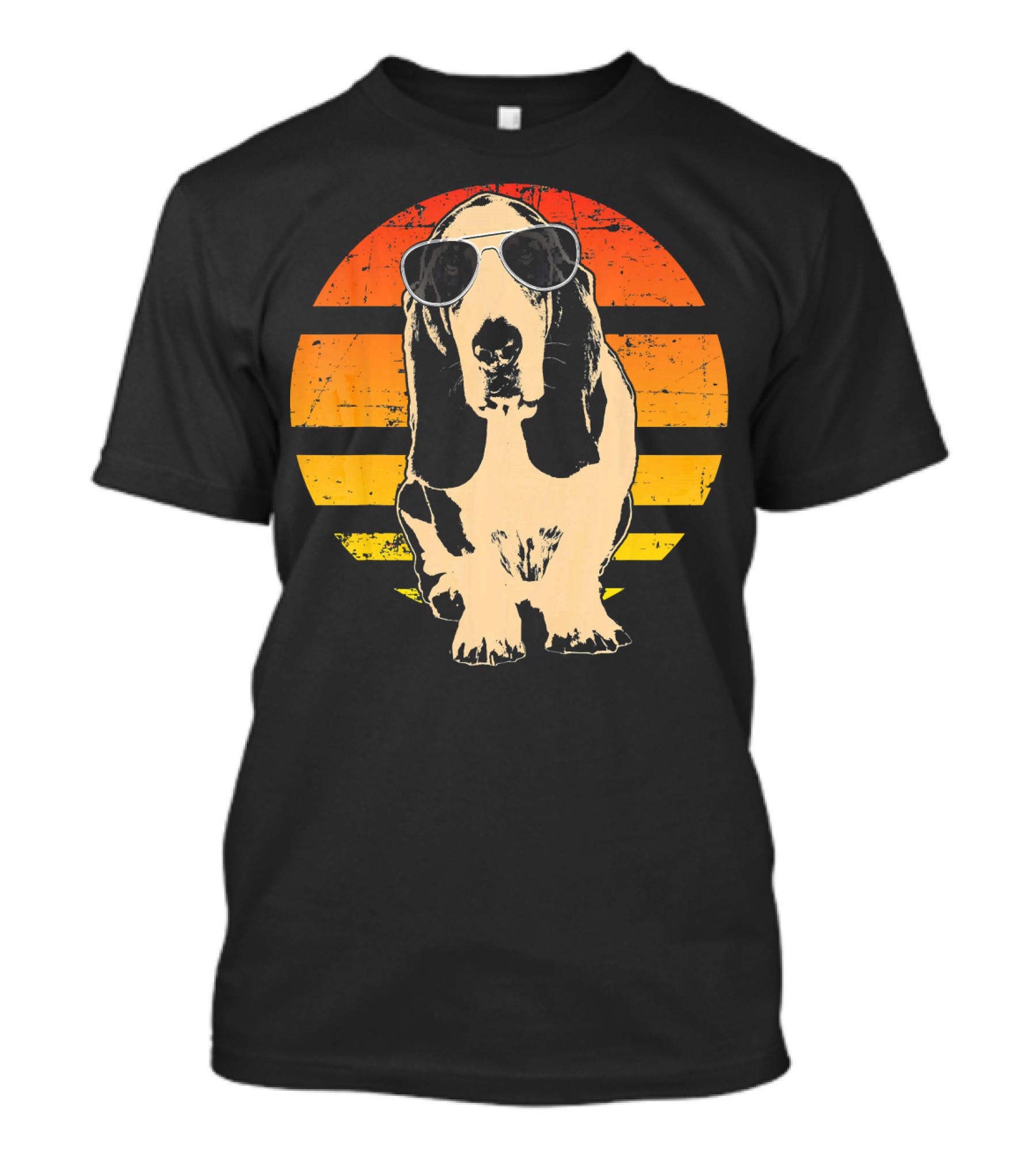 Retro Sunglasses Basset Hound In Vintage Sunset T-Shirt