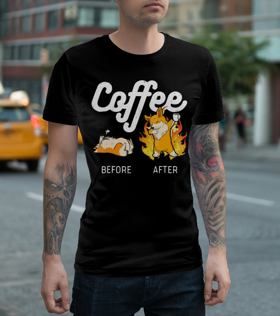 Corgi Transformation Before and After Coffee T-Shirt