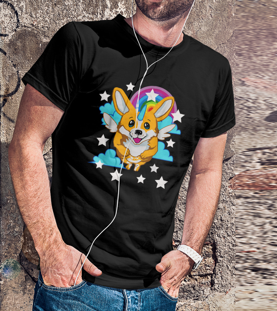 Unicorg Funny Unicorn Corgi Dog With Rainbow And Stars T-Shirt
