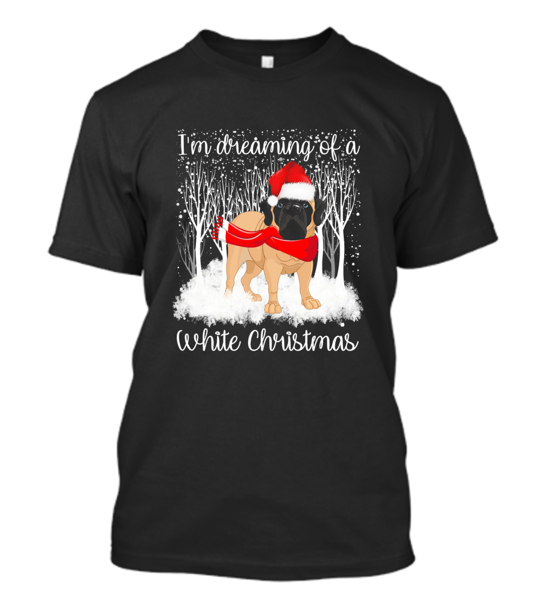 I'm Dreaming Of A White Christmas English Mastiff Santa Hat T-Shirt