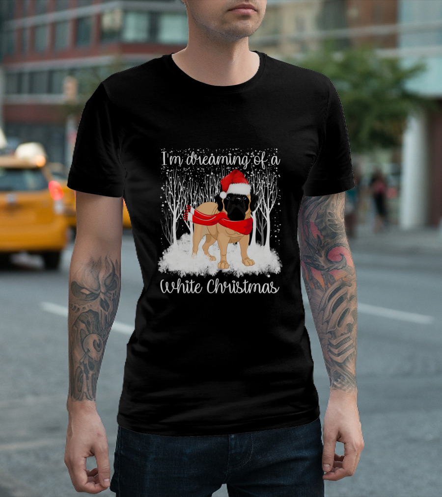 I'm Dreaming Of A White Christmas English Mastiff Santa Hat T-Shirt