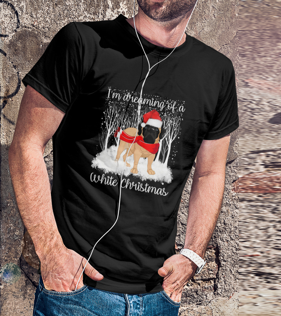 I'm Dreaming Of A White Christmas English Mastiff Santa Hat T-Shirt