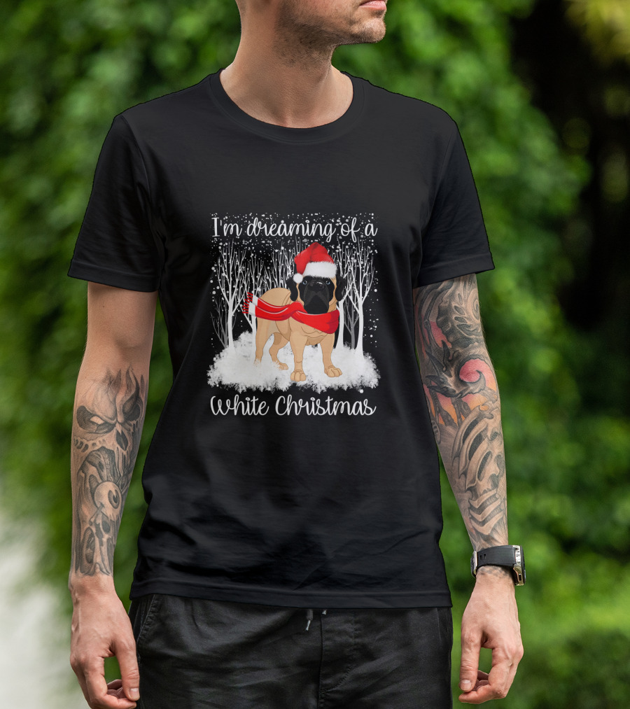 I'm Dreaming Of A White Christmas English Mastiff Santa Hat T-Shirt