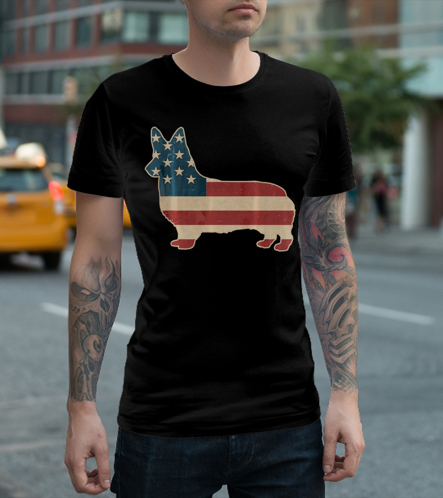 Patriotic Corgi American Flag T-Shirt