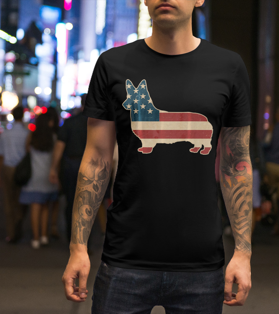 Patriotic Corgi American Flag T-Shirt