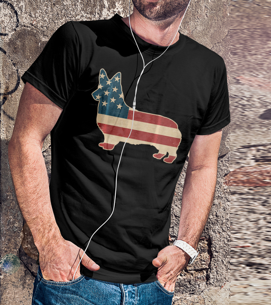 Patriotic Corgi American Flag T-Shirt