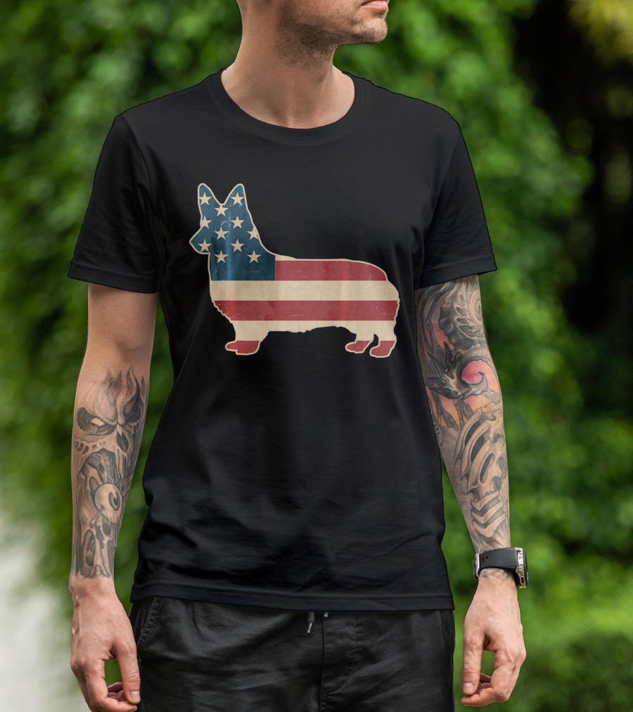 Patriotic Corgi American Flag T-Shirt
