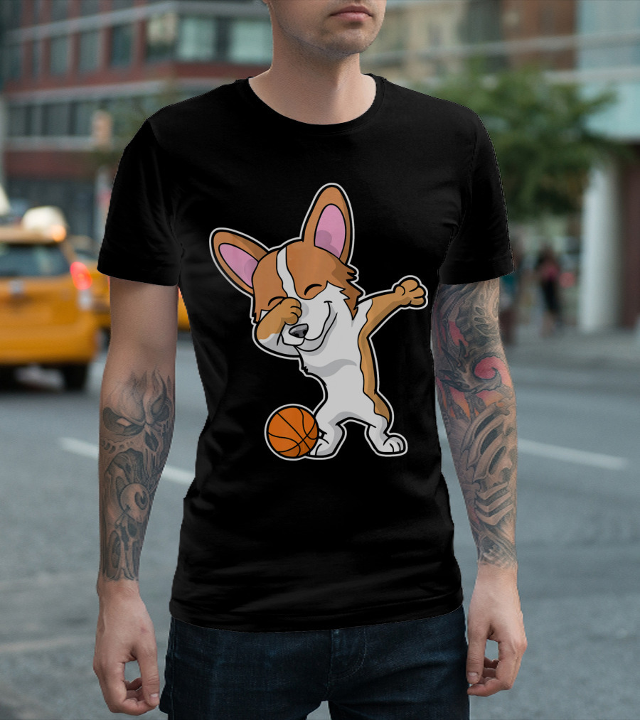 Dabbing Corgi with a Basketball T-Shirt