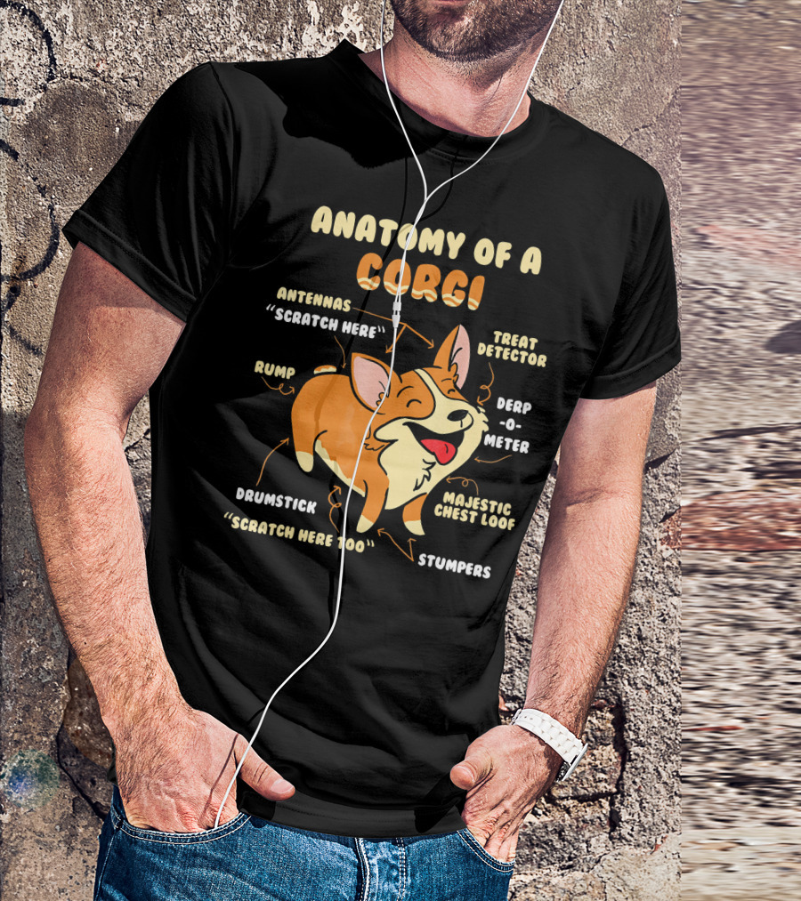 Anatomy Of A Corgi Antennas Treat Detector Derp-O-Meter Majestic Chest Loaf Rump Drumstick Stumpers T-Shirt