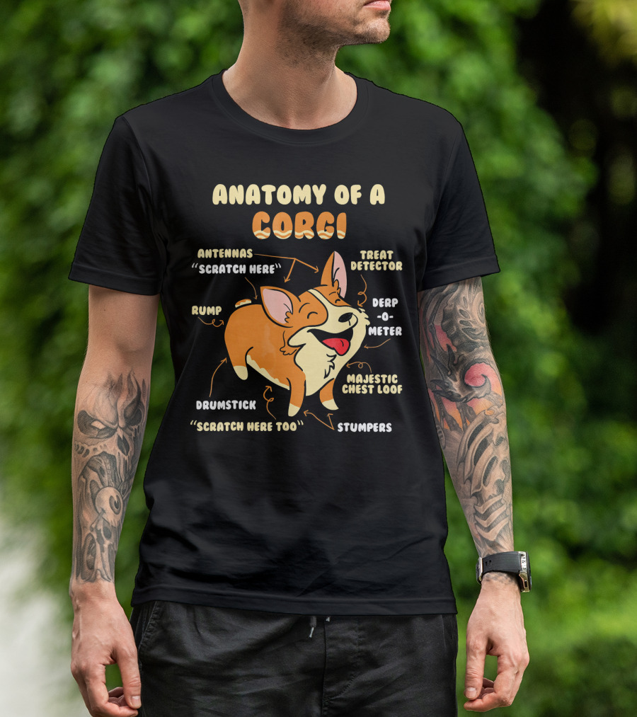 Anatomy Of A Corgi Antennas Treat Detector Derp-O-Meter Majestic Chest Loaf Rump Drumstick Stumpers T-Shirt