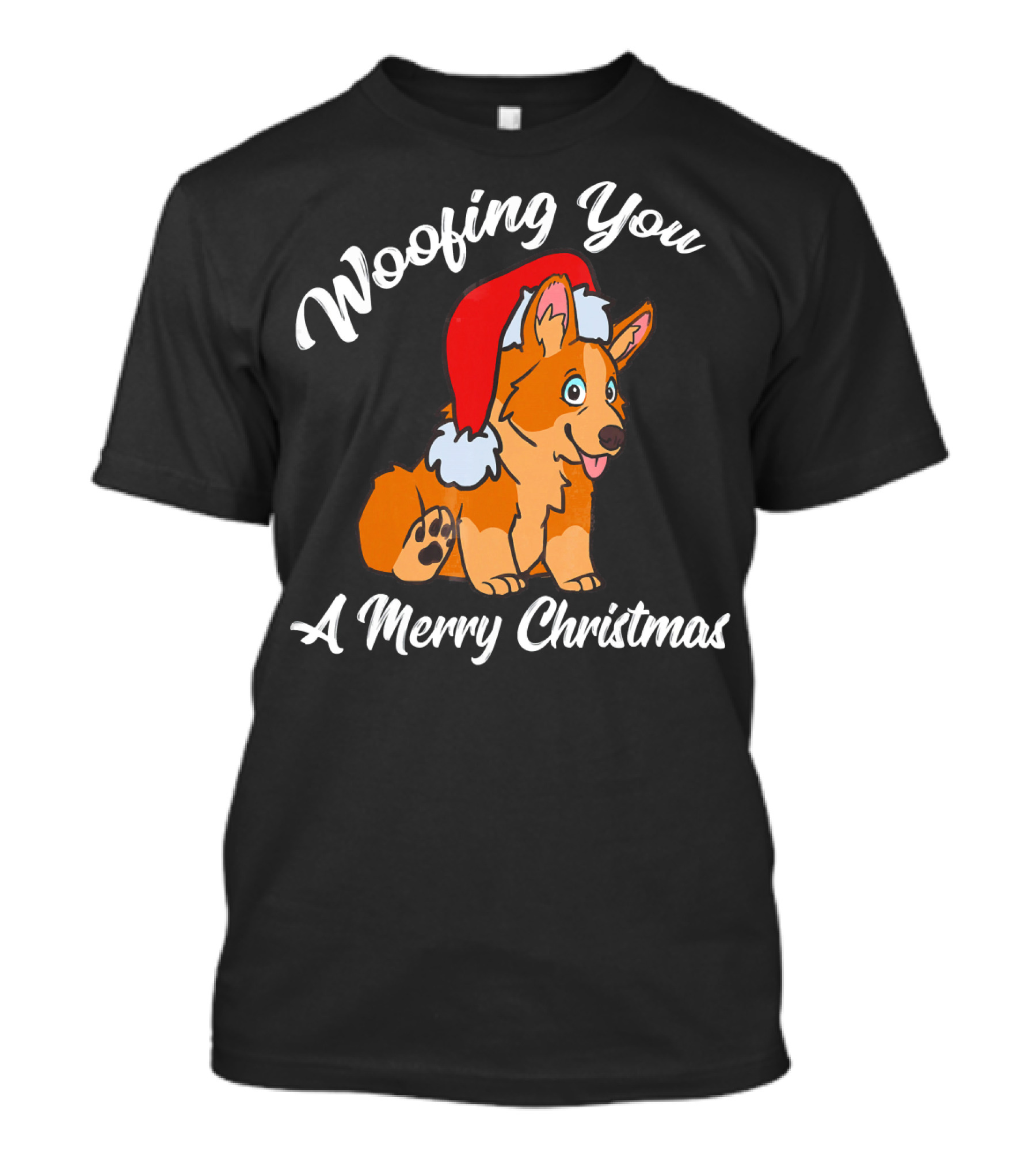 Woofing You A Merry Christmas Cute Corgi In Santa Hat T-Shirt