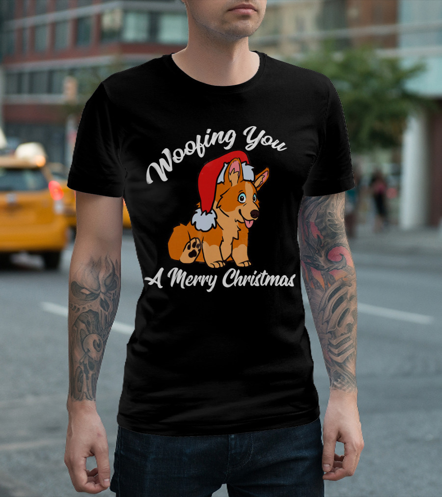 Woofing You A Merry Christmas Cute Corgi In Santa Hat T-Shirt