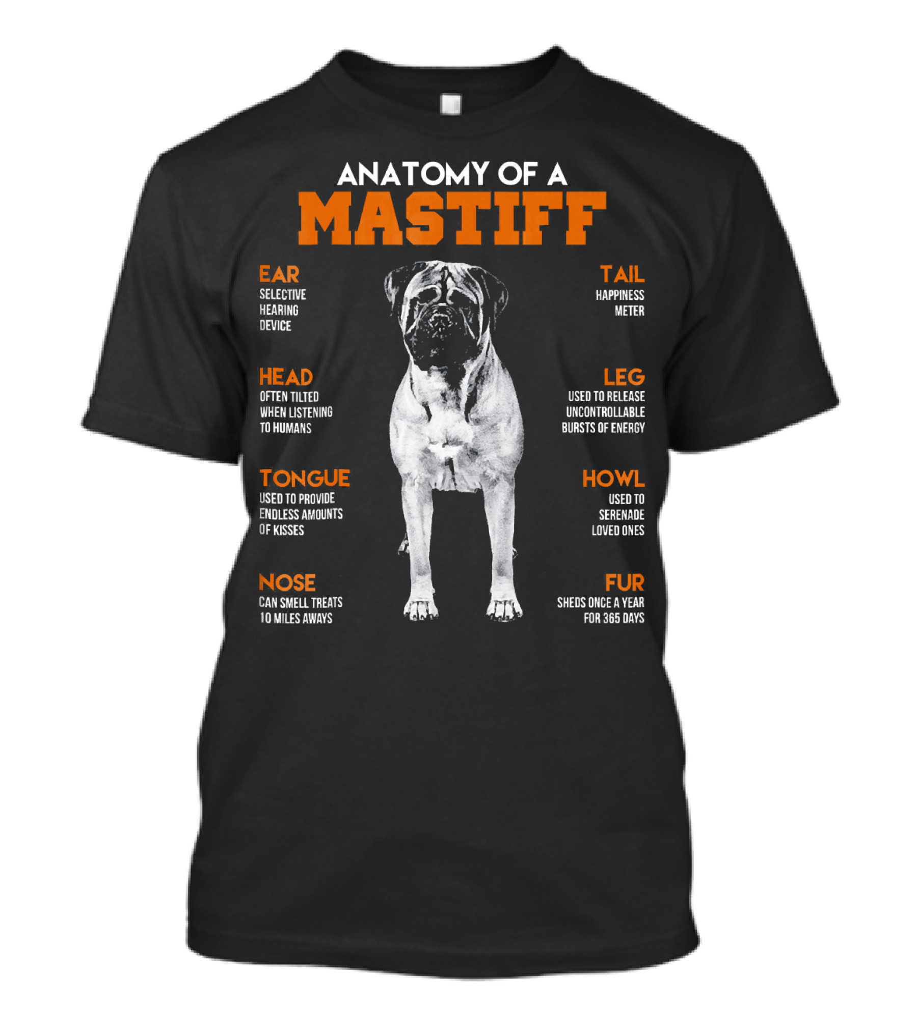 Anatomy Of A Mastiff Ear Head Tongue Nose Tail Leg Howl Fur T-Shirt