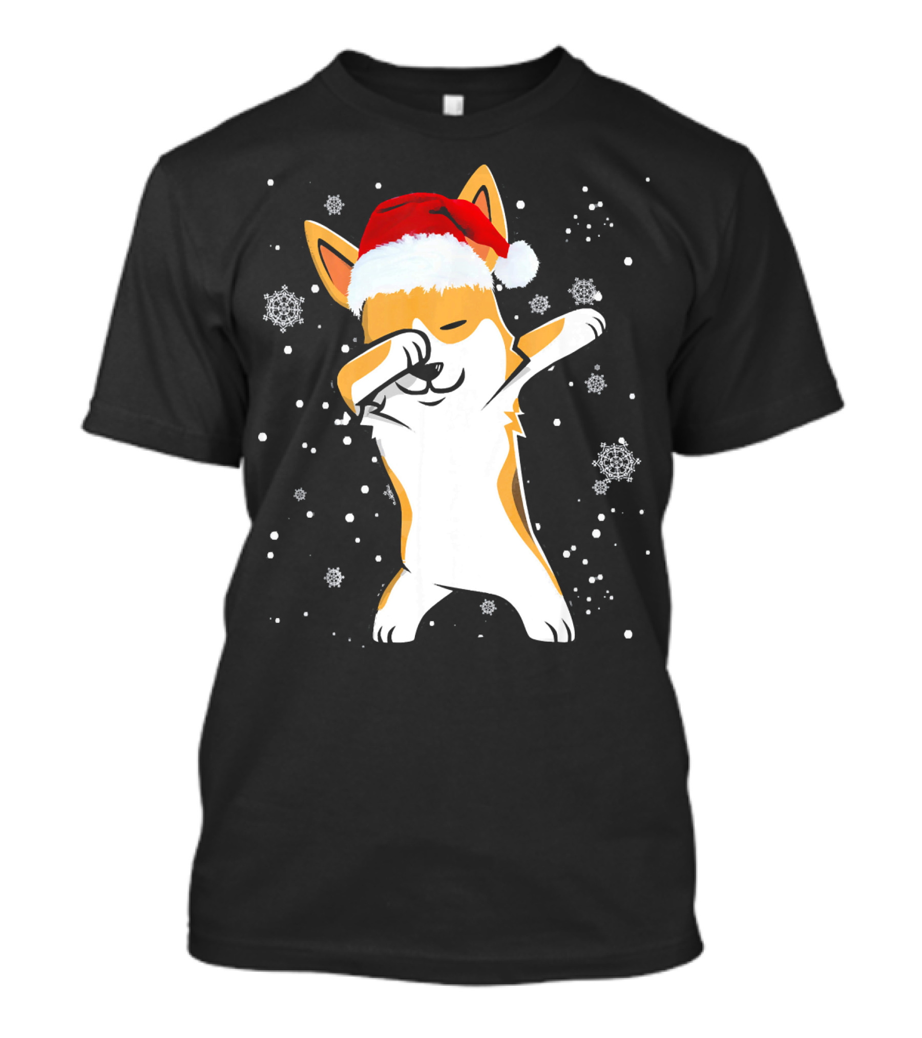 Welsh Corgi Dabbing Christmas Dog Snowflakes Santa Hat T-Shirt