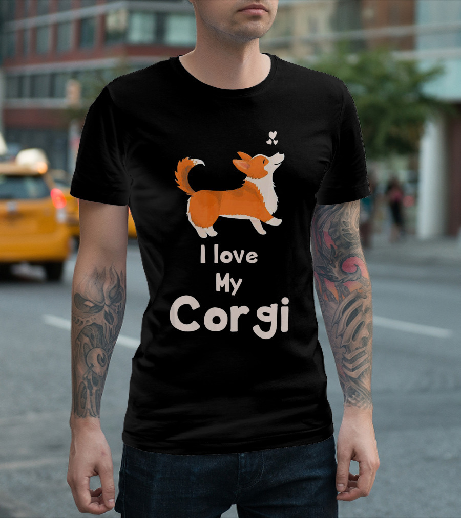 I Love My Corgi Cute Cartoon Dog with Hearts T-Shirt