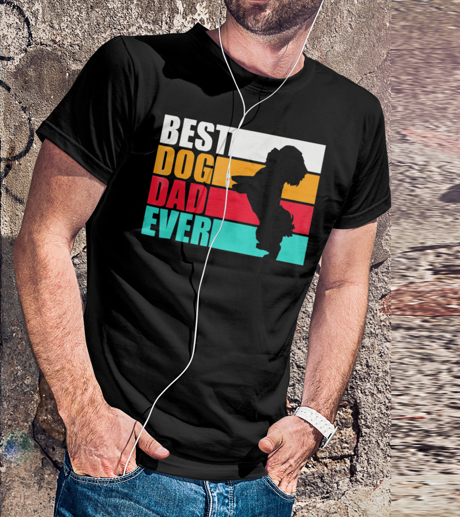 Best Dog Dad Ever Havanese Silhouette Retro Stripes T-Shirt