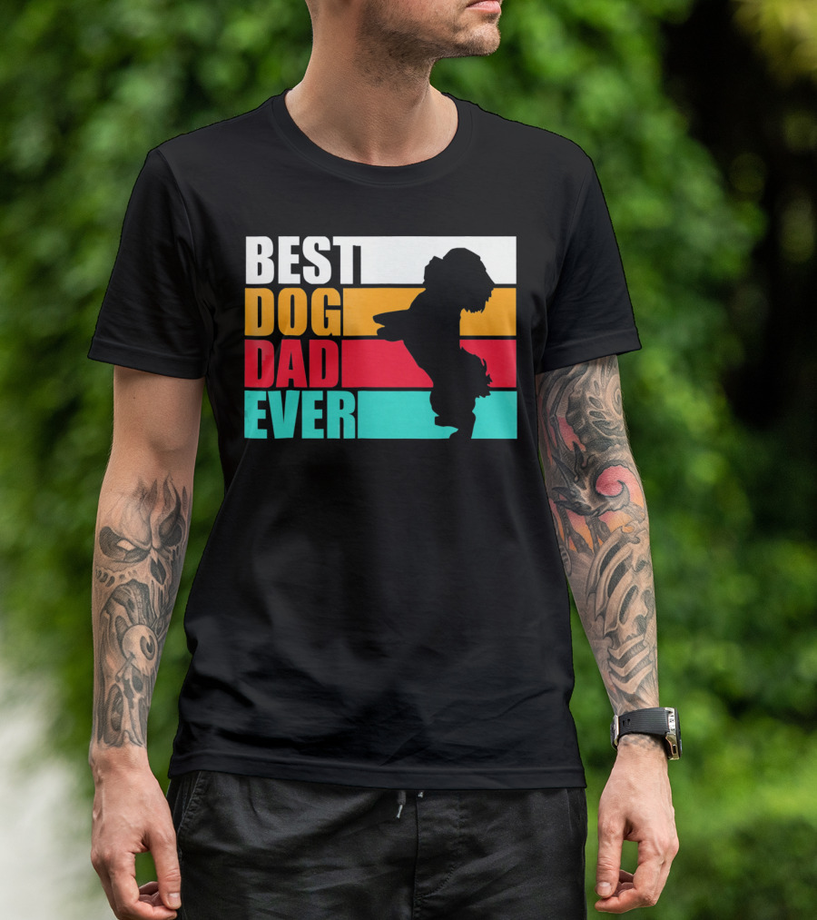 Best Dog Dad Ever Havanese Silhouette Retro Stripes T-Shirt