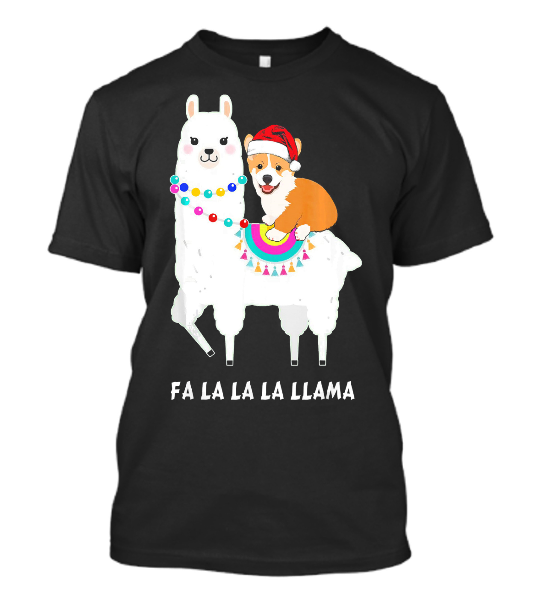 Santa Corgi Riding Llama Fa La La La Llama Funny Corgi Christmas T-Shirt