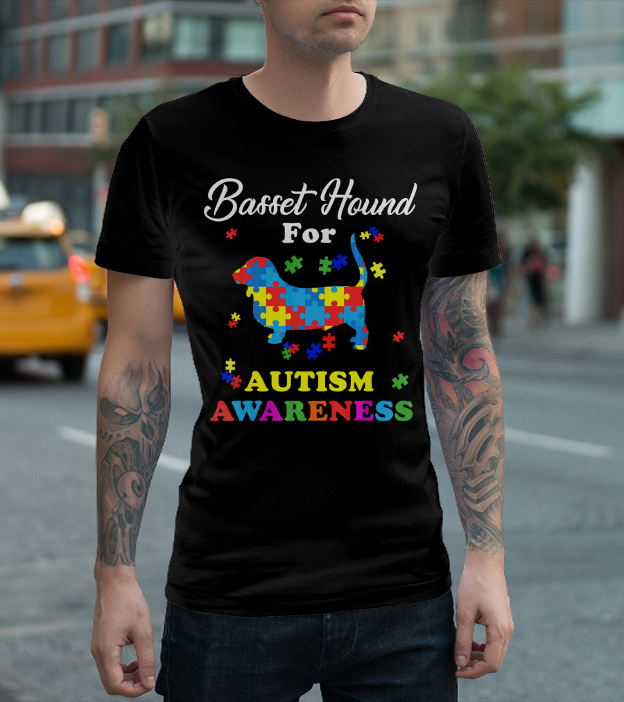 Basset Hound Puzzle Piece Autism Awareness T-Shirt