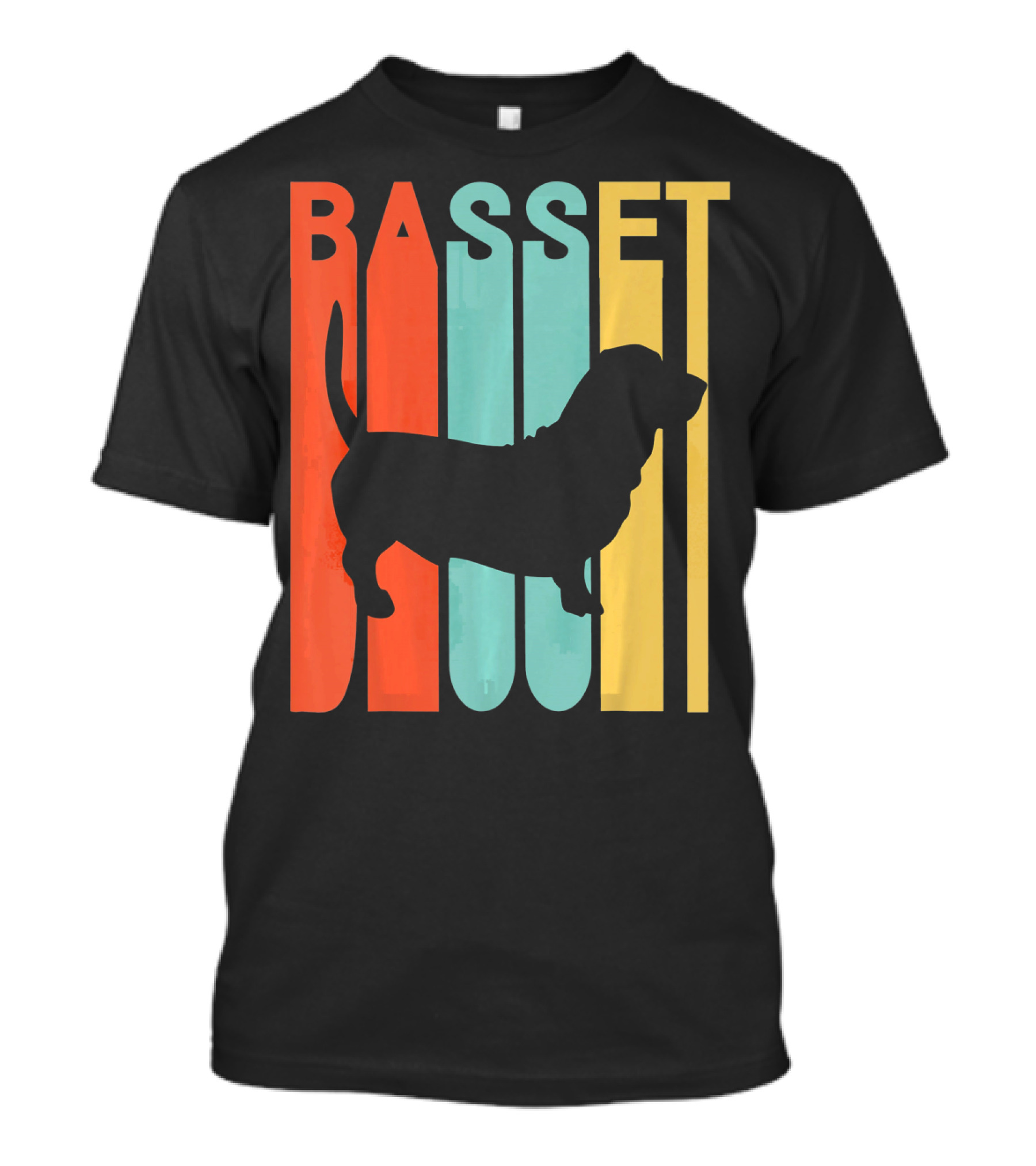 Basset Hound Silhouette Retro Stripe T-Shirt