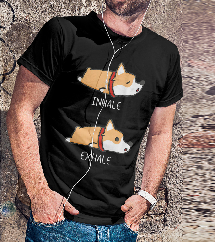 Cute Corgi Yoga Inhale Exhale Calm Poses T-Shirt