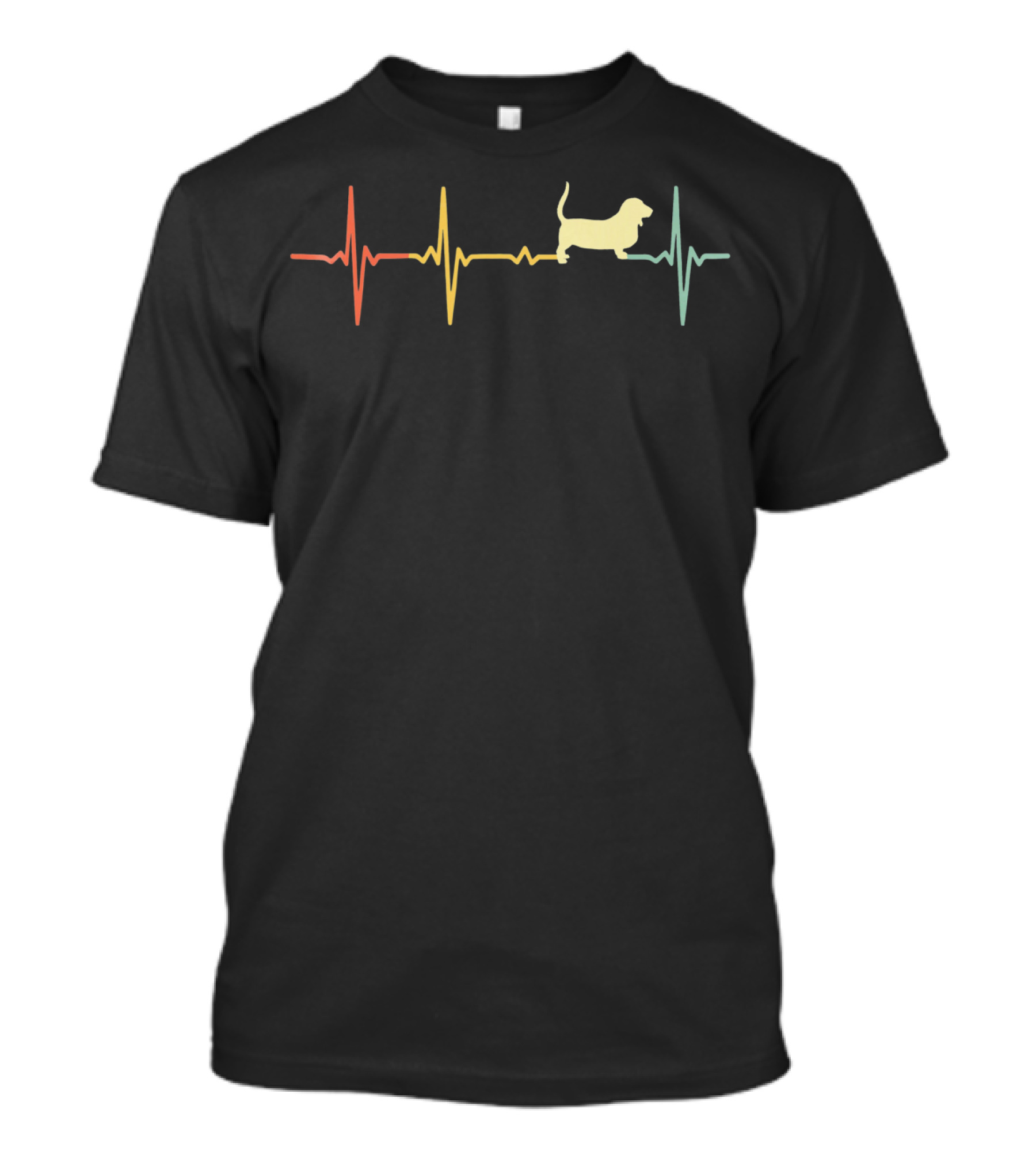 Basset Hound Heartbeat Colorful ECG Line T-Shirt
