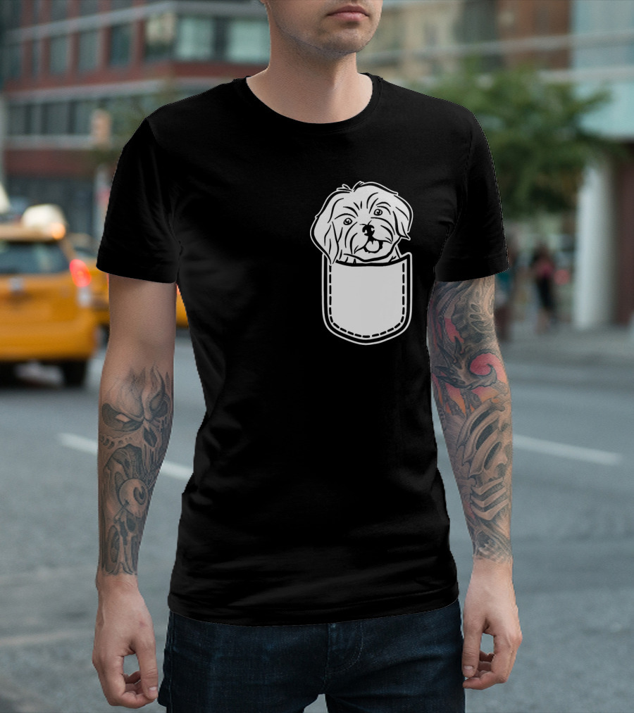Havanese Dog in Pocket Peeking Out T-Shirt