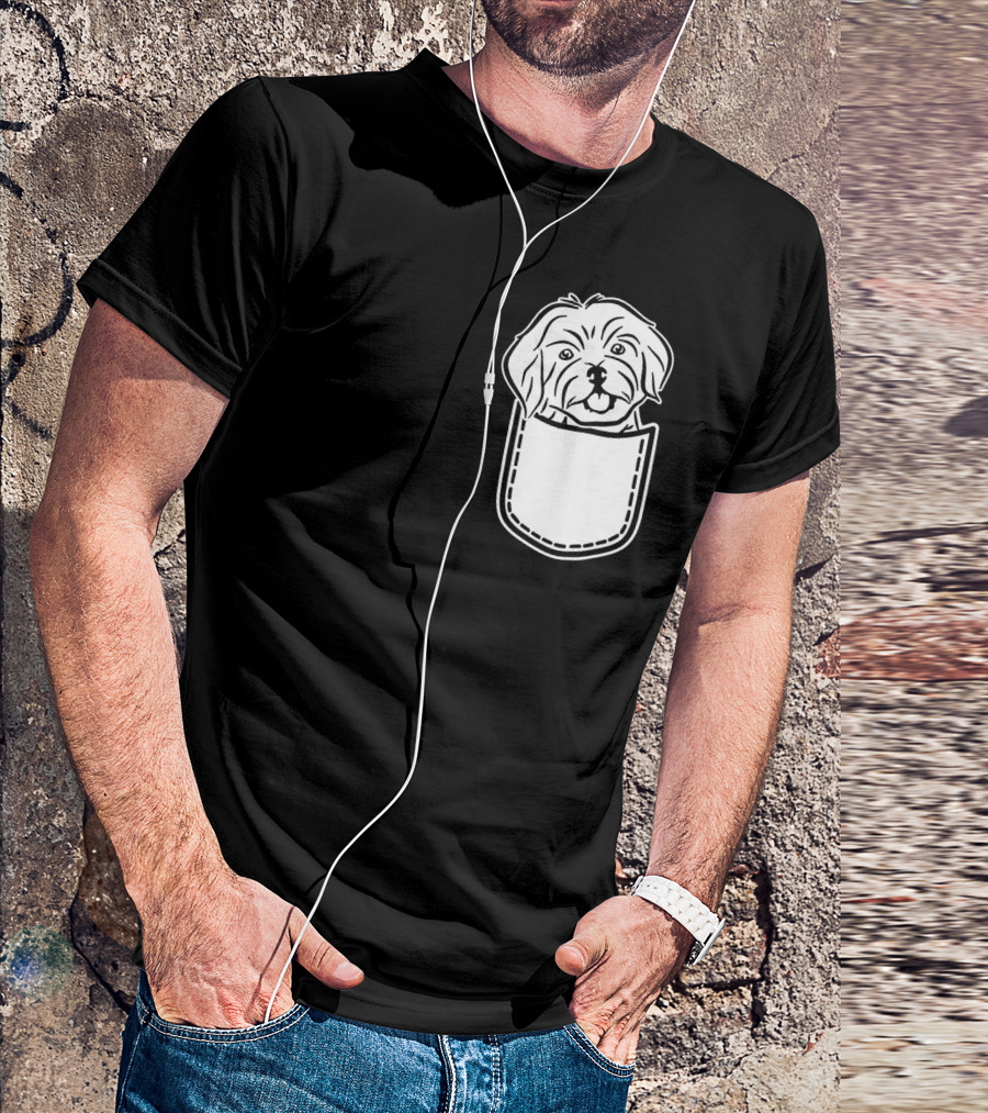 Havanese Dog In Pocket Peeking Out T-Shirt