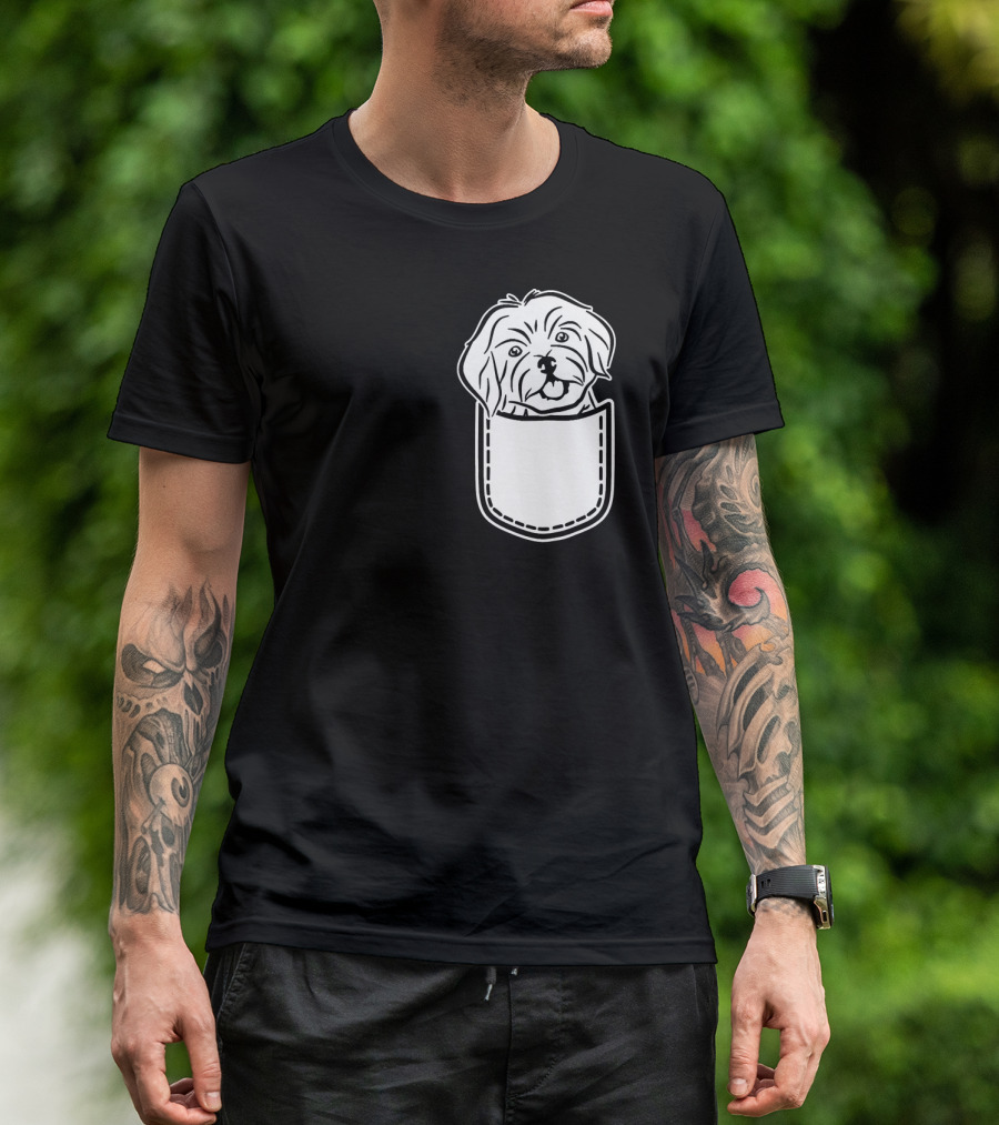 Havanese Dog In Pocket Peeking Out T-Shirt