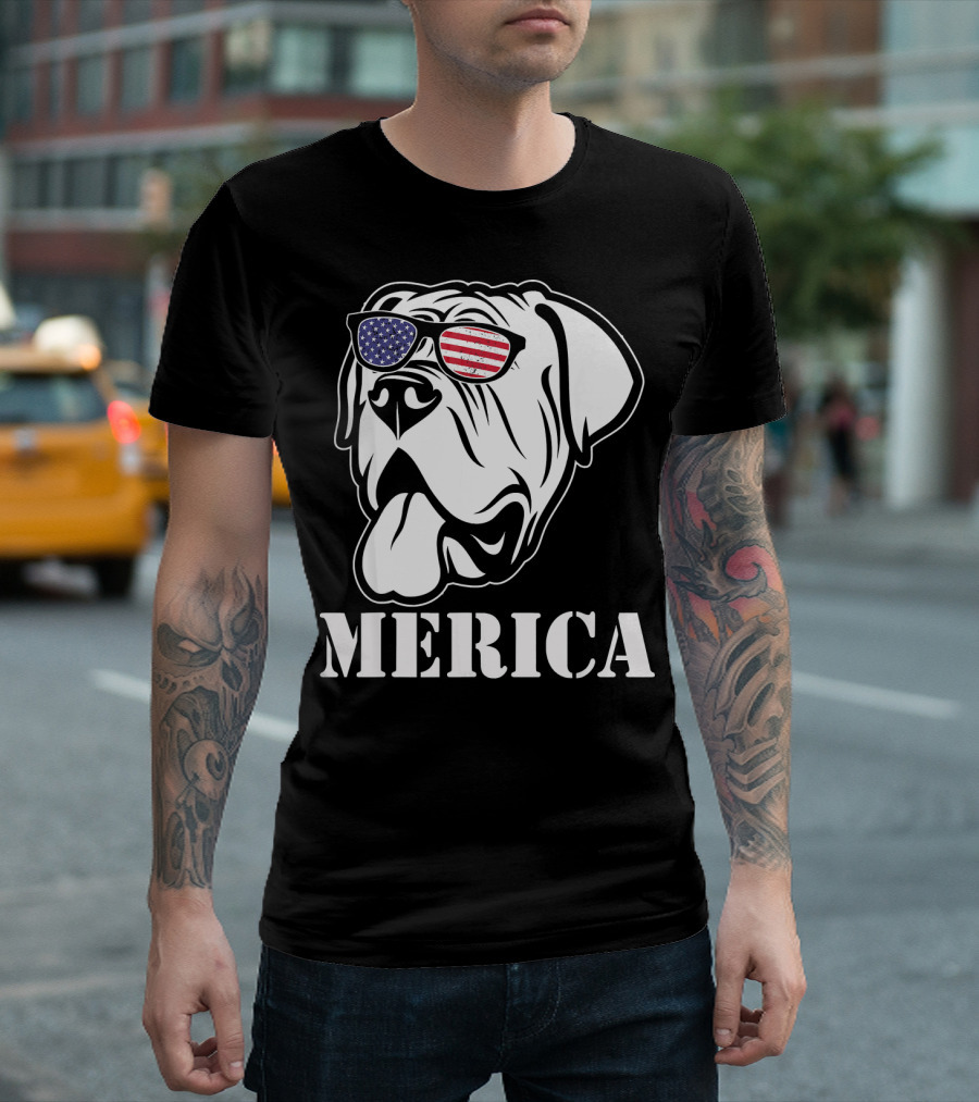 English Mastiff Merica American Flag Sunglasses T-Shirt