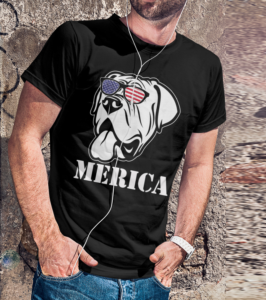 English Mastiff Merica American Flag Sunglasses T-Shirt