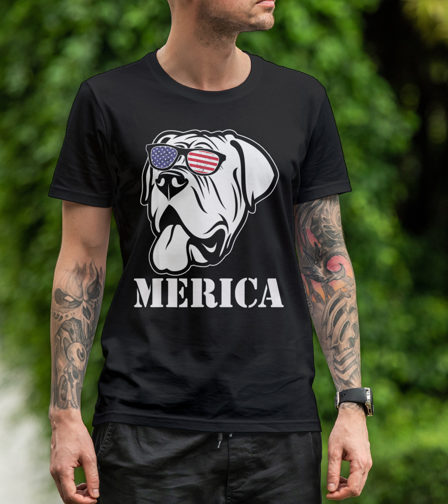 English Mastiff Merica American Flag Sunglasses T-Shirt