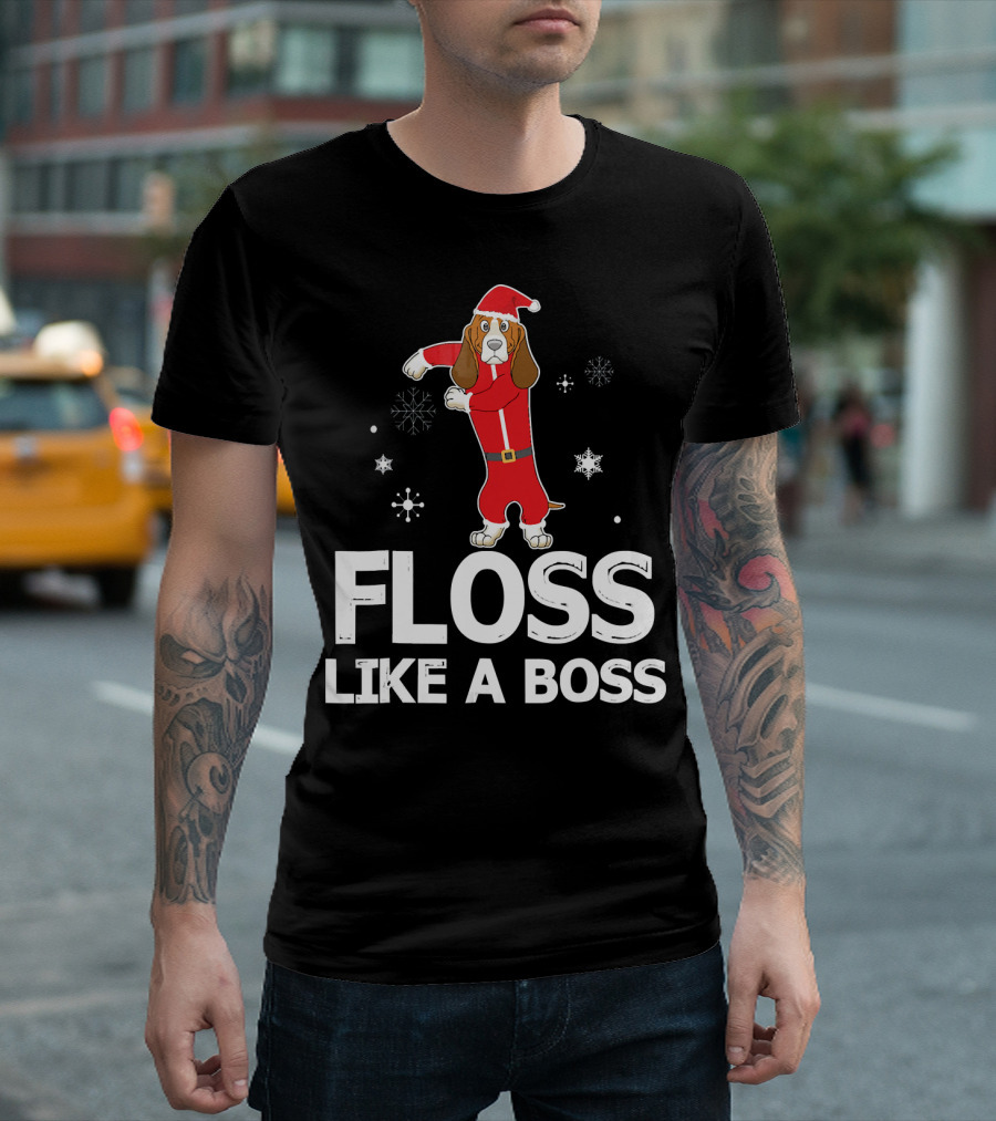 Basset Hound Dog Floss Like A Boss Santa Christmas T-Shirt