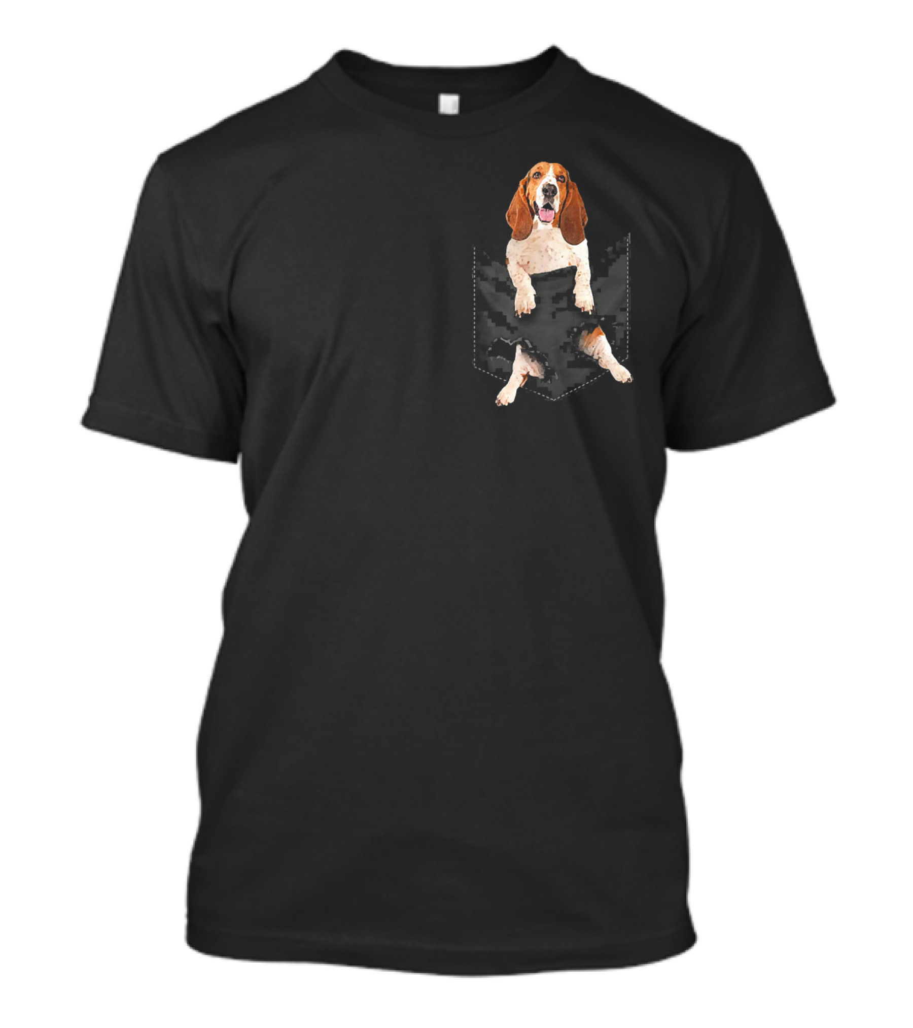 Funny Basset Hound Peekaboo In Pocket T-Shirt