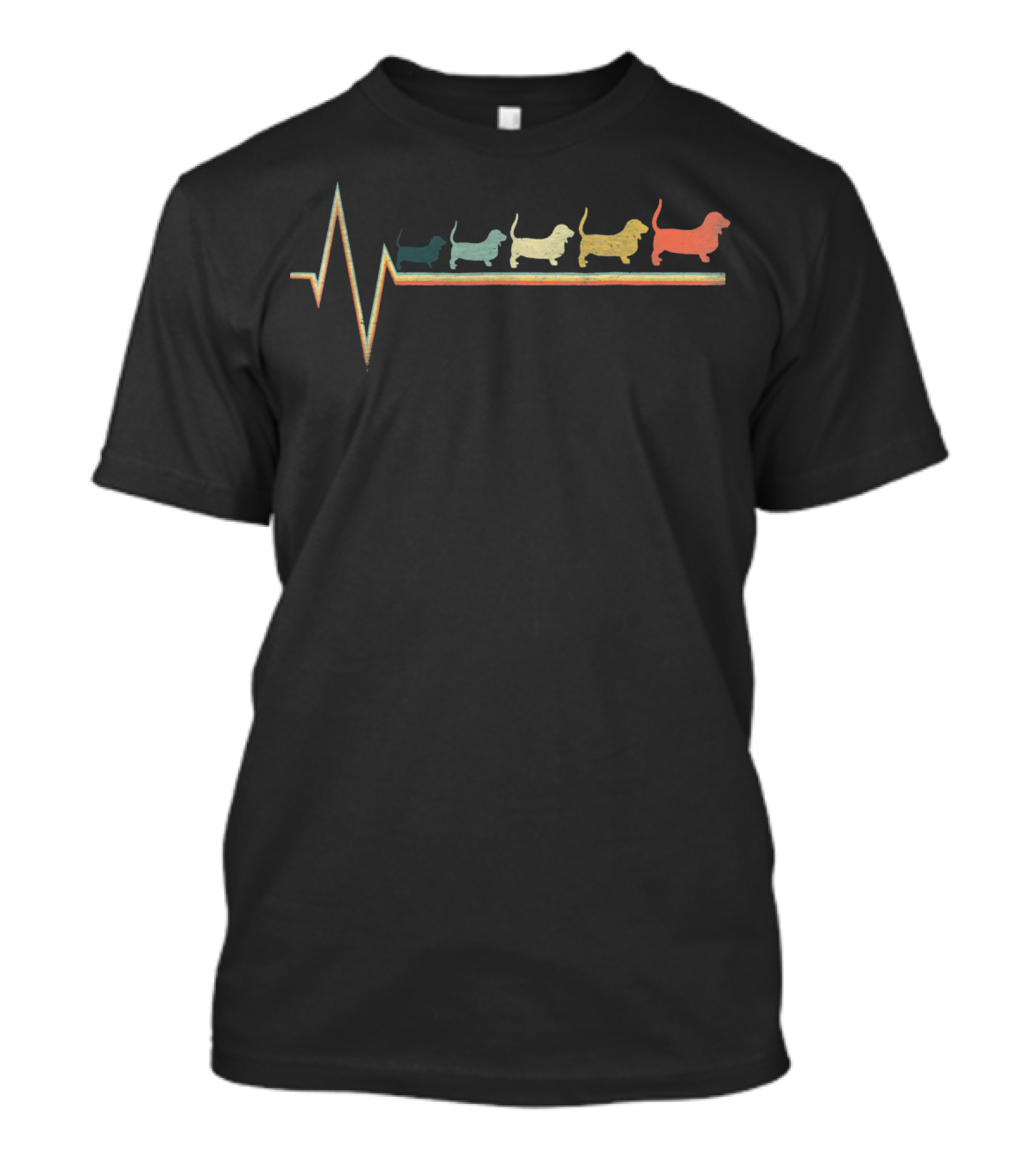 Vintage Retro Basset Hound Heartbeat Colorful T-Shirt