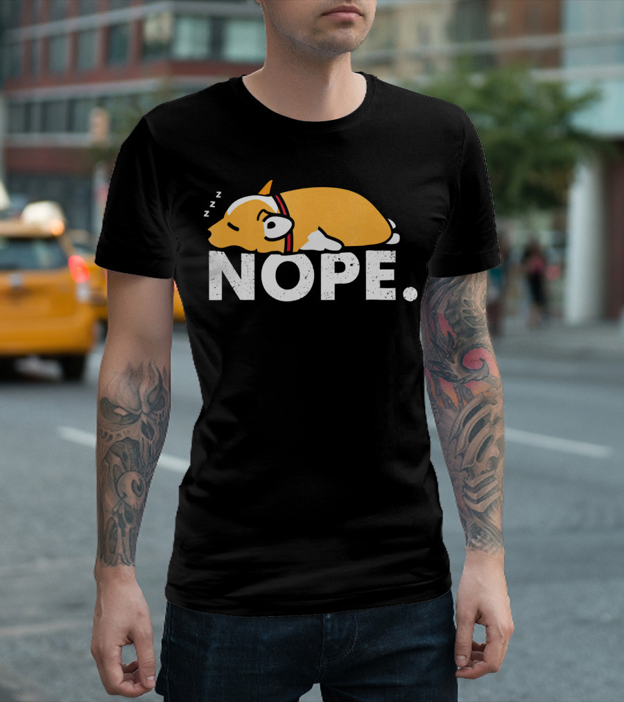 Nope Lazy Corgi Welsh Dog Love Sleeping with Headphones T-Shirt