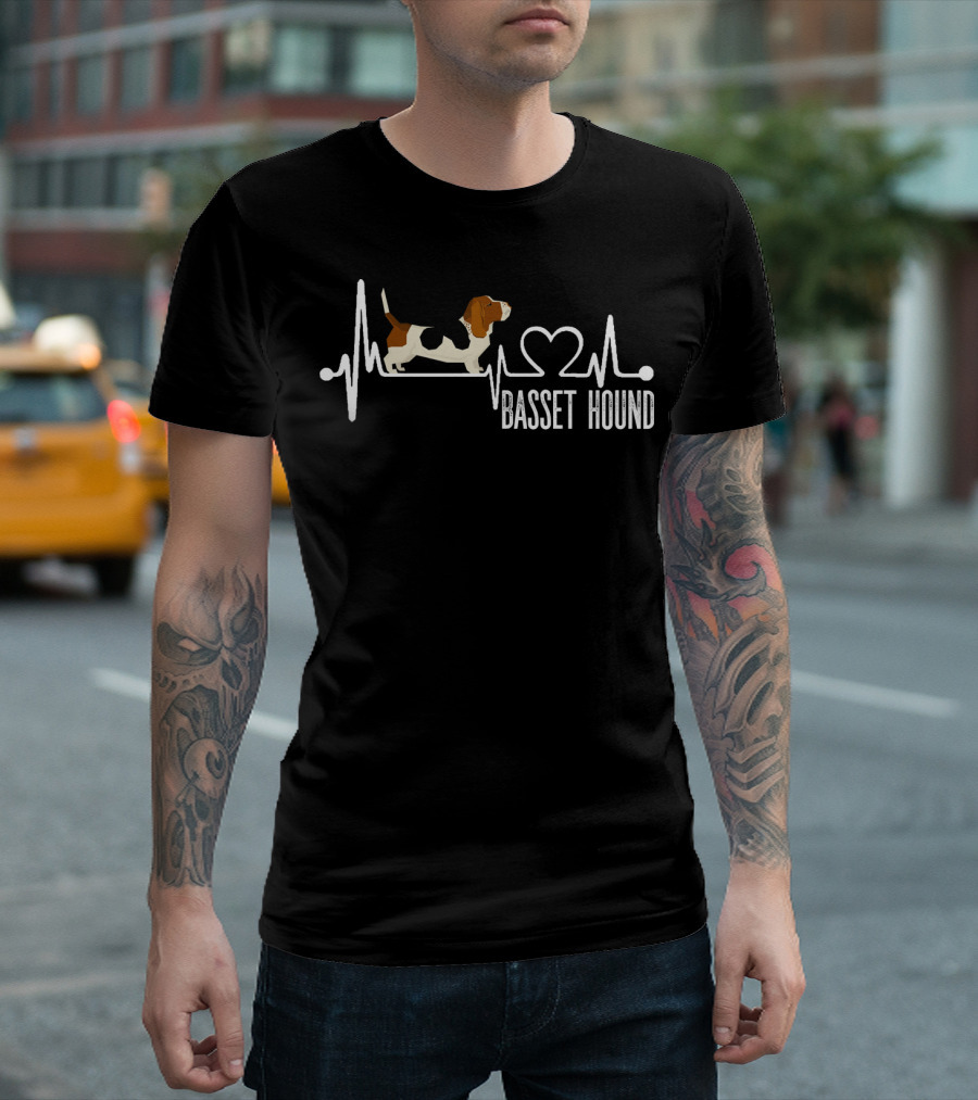 Basset Hound Heartbeat With Dog And Heartbeat Line T-Shirt