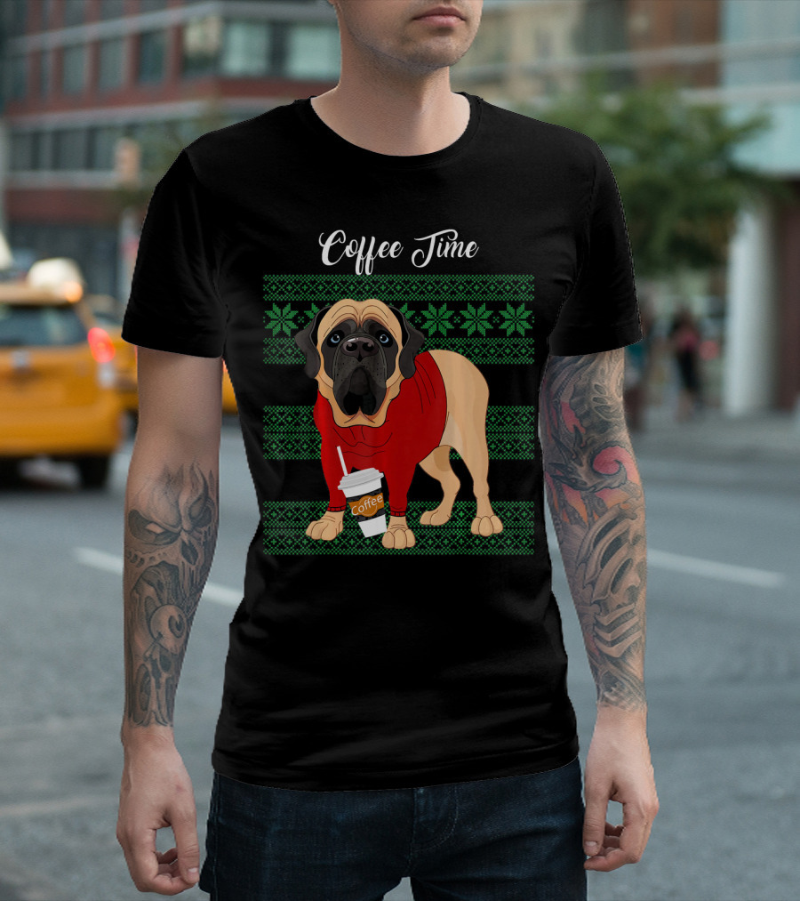 English Mastiff Christmas Coffee Time Sweater Dog T-Shirt