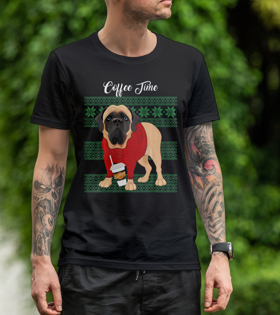 English Mastiff Christmas Coffee Time Sweater Dog T-Shirt