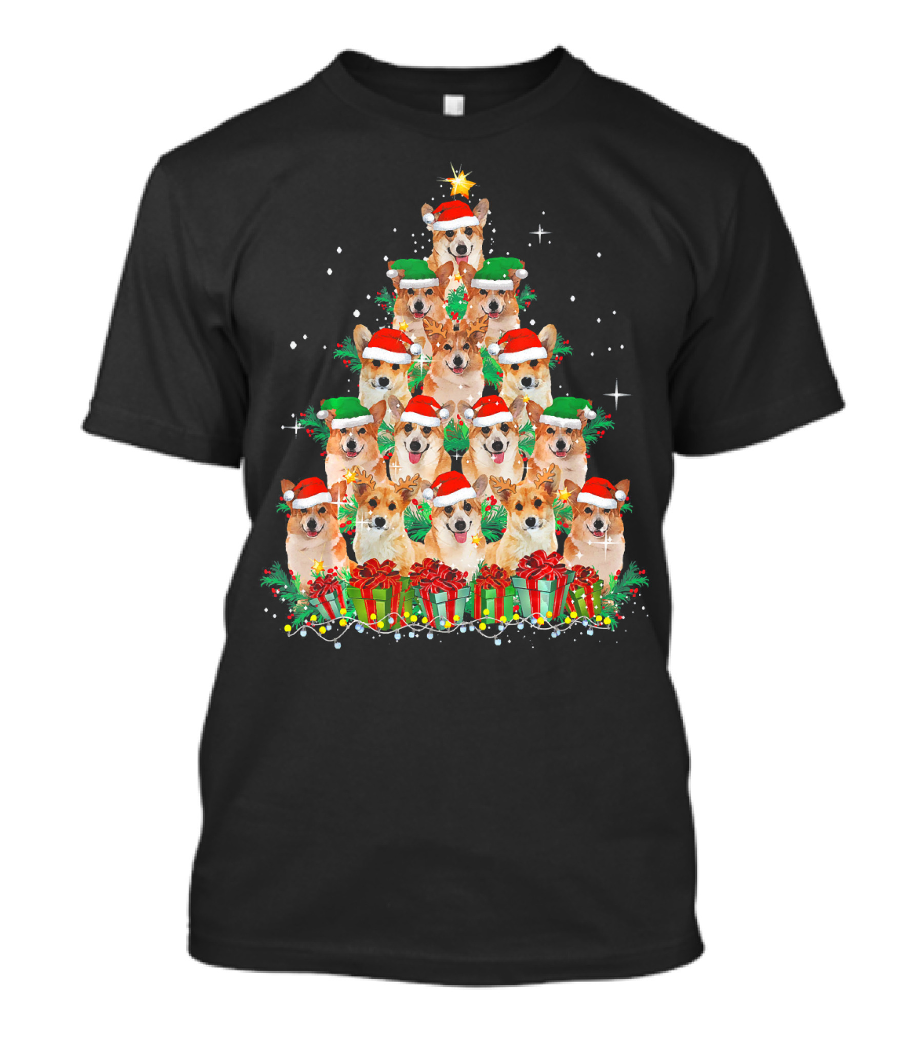 Corgi Christmas Tree Santa Hats Reindeer Antlers Holiday Gifts T-Shirt