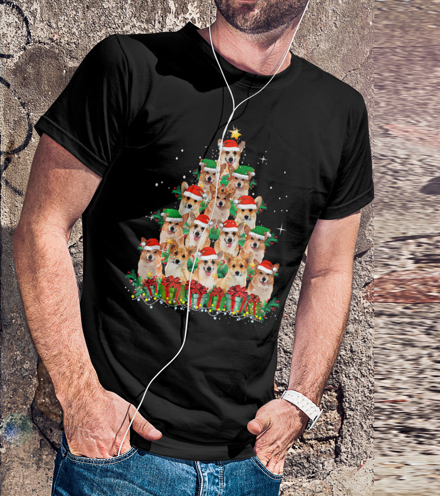Corgi Christmas Tree Santa Hats Reindeer Antlers Holiday Gifts T-Shirt