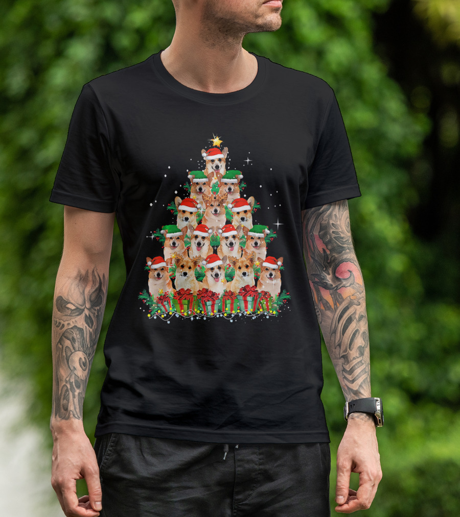 Corgi Christmas Tree Santa Hats Reindeer Antlers Holiday Gifts T-Shirt