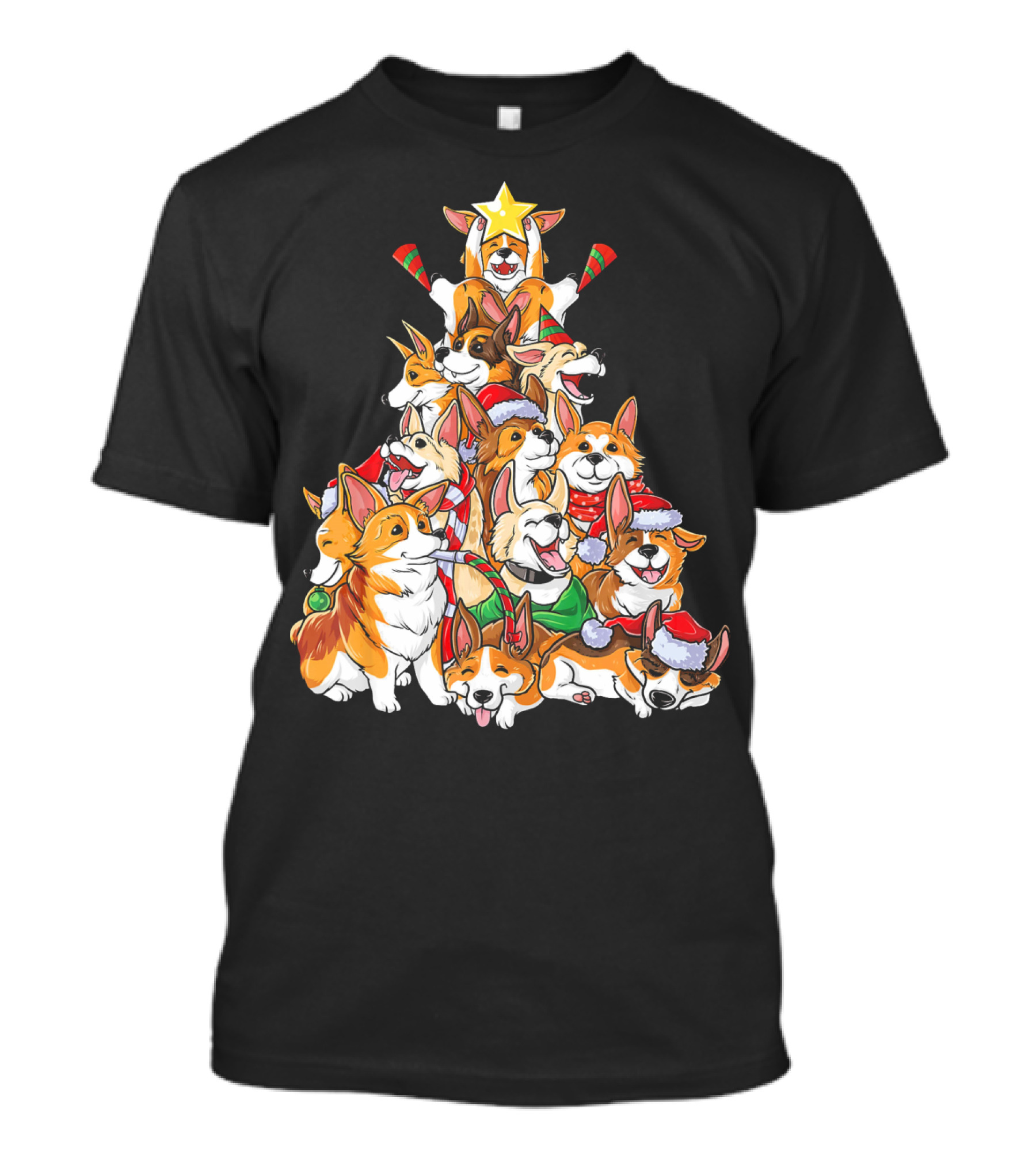 Corgi Christmas Tree Merry Corgm Holiday Dog Pile T-Shirt