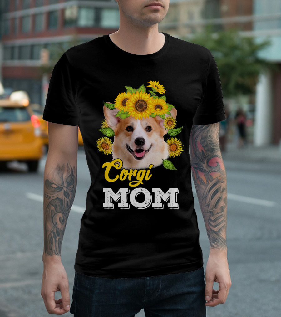 Corgi Mom Sunflower Headpiece Cute Dog Face T-Shirt