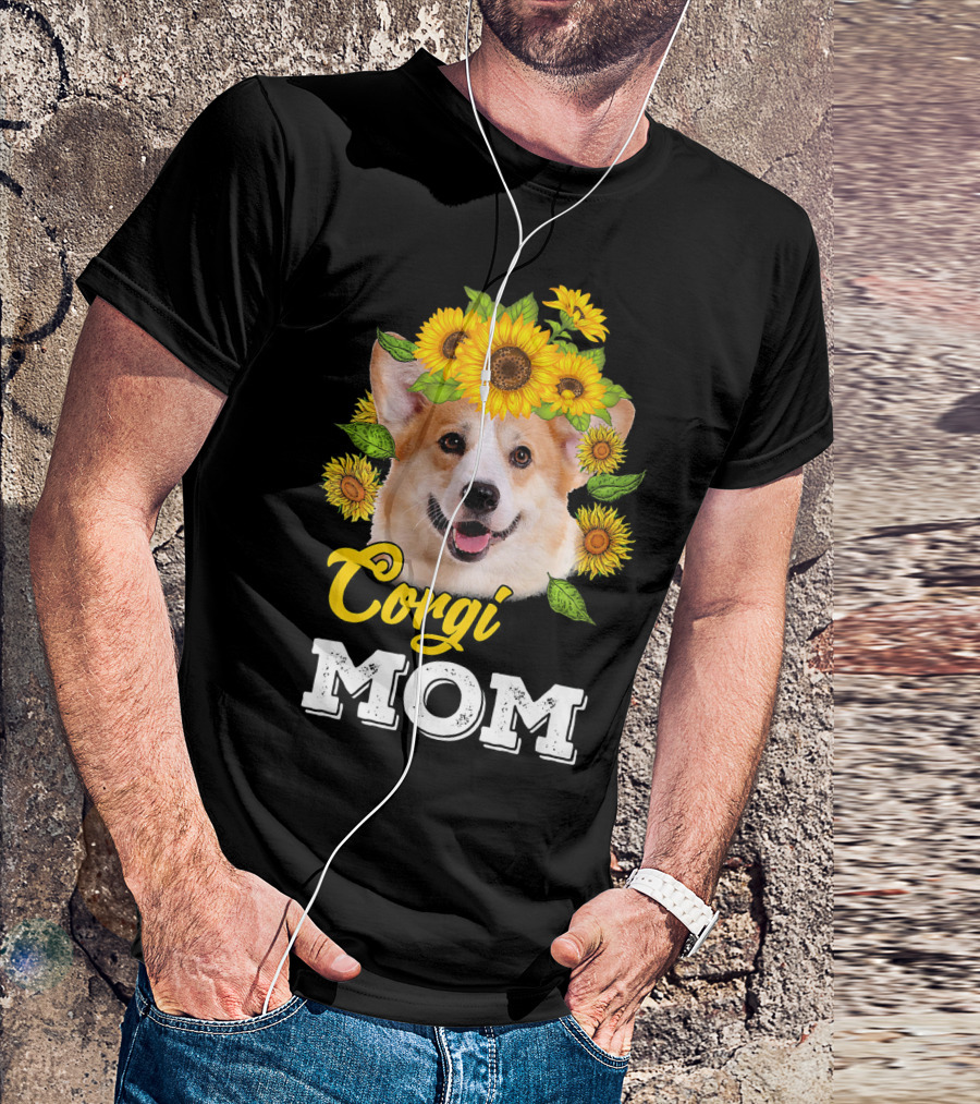 Corgi Mom Sunflower Headpiece Cute Dog Face T-Shirt